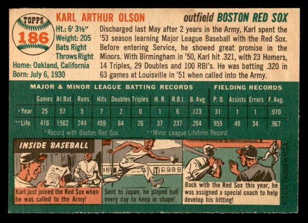 1954 Topps Baseball #186 Karl Olson Red Sox EX-MT 557084