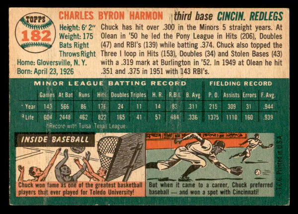 1954 Topps Baseball #182 Chuck Harmon Reds EX-MT 557086