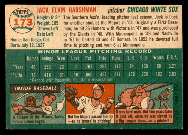 1954 Topps Baseball #173 Jack Harshman White Sox EX-MT 557090
