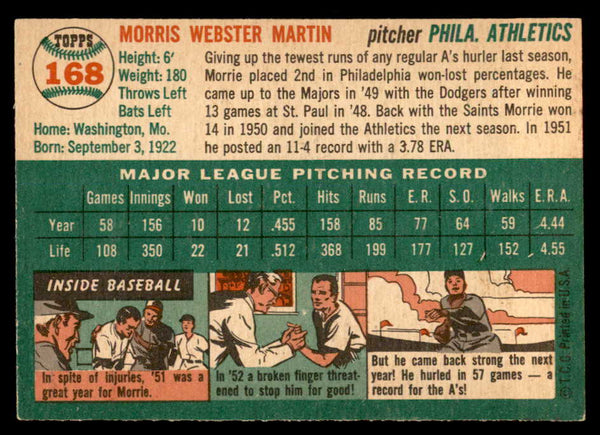1954 Topps Baseball #168 Morrie Martin A's EX-MT 557092