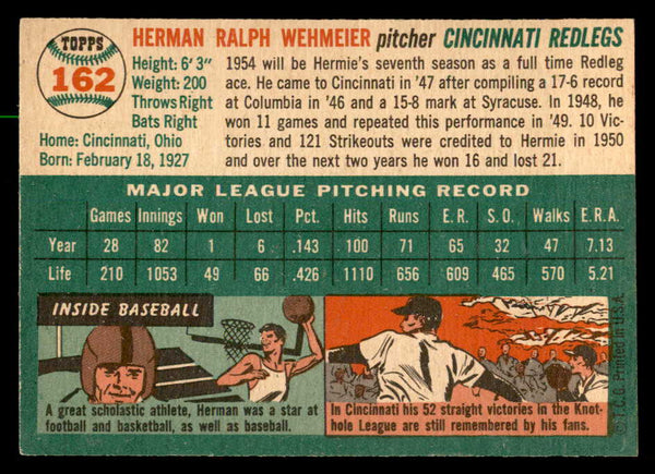 1954 Topps Baseball #162 Herman Wehmeier Reds EX-MT 557096