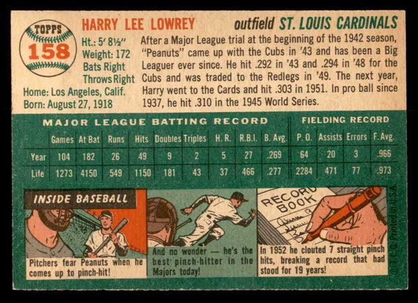 1954 Topps Baseball #158 Peanuts Lowrey Cardinals EX-MT 557098