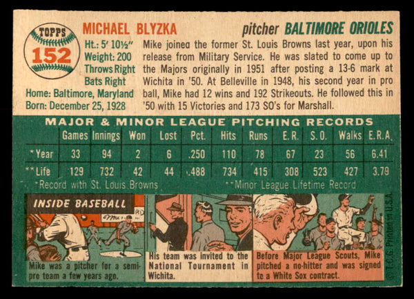 1954 Topps Baseball #152 Mike Blyzka Orioles EX-MT 557100