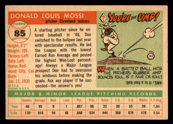 1955 Topps Baseball #085 Don Mossi Indians EX-MT 557102