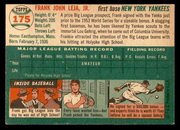 1954 Topps Baseball #175 Frank Leja Yankees EX-MT 557105