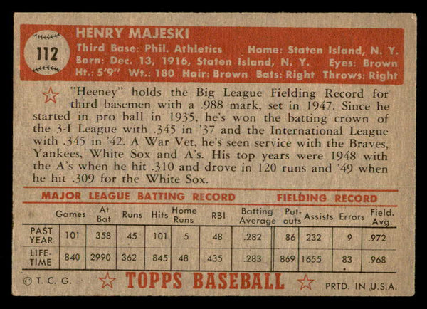 1952 Topps Baseball #112 Hank Majeski A's VG-EX 557107