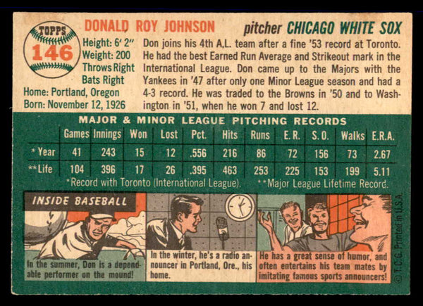 1954 Topps Baseball #146 Don Johnson White Sox EX-MT 557113