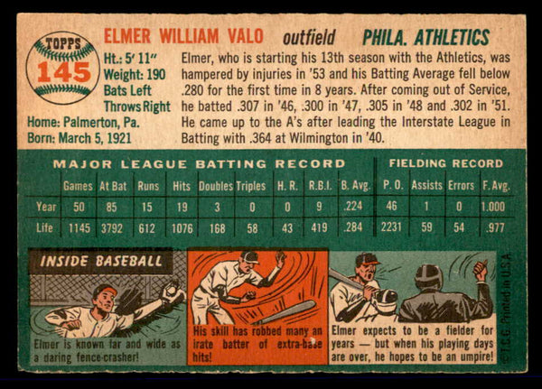 1954 Topps Baseball #145 Elmer Valo A's EX-MT 557114