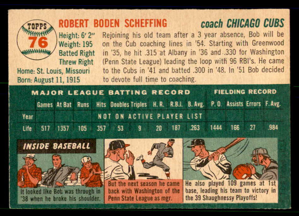 1954 Topps Baseball #076 Bob Scheffing Cubs EX-MT 557120