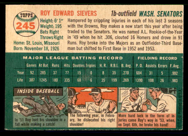 1954 Topps Baseball #245 Roy Sievers Senators EX-MT 557123