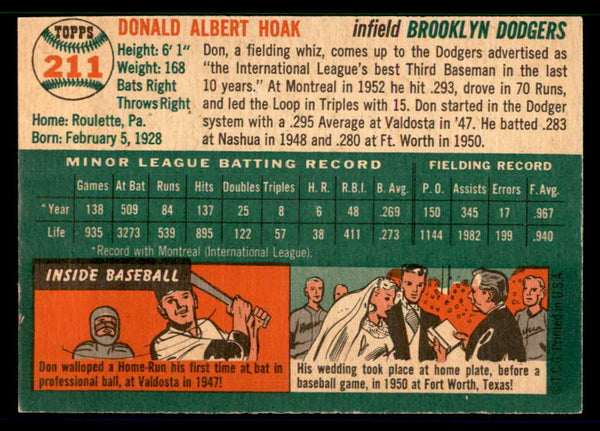 1954 Topps Baseball #211 Don Hoak Dodgers EX-MT 557124