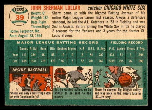 1954 Topps Baseball #039 Sherm Lollar White Sox EX-MT 557131