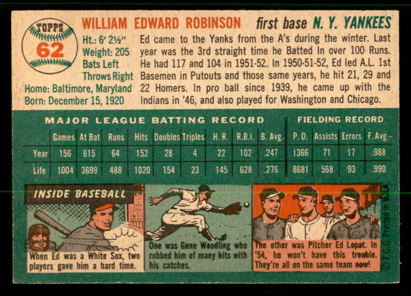 1954 Topps Baseball #062 Eddie Robinson Yankees EX-MT 557135