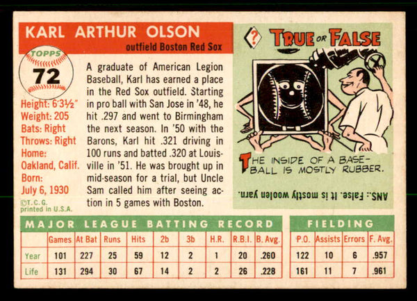 1955 Topps Baseball #072 Karl Olson Red Sox EX-MT 557146