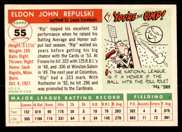 1955 Topps Baseball #055 Rip Repulski Cardinals EX-MT 557149