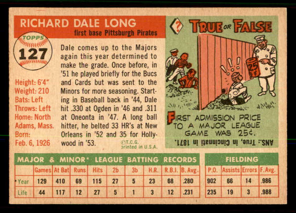 1955 Topps Baseball #127 Dale Long Pirates EX-MT 557155