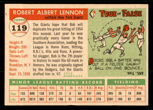 1955 Topps Baseball #119 Bob Lennon Giants EX-MT 557157
