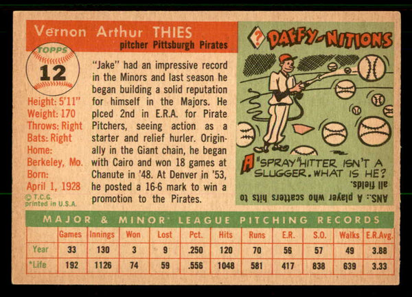 1955 Topps Baseball #012 Jake Thies Pirates EX-MT 557160
