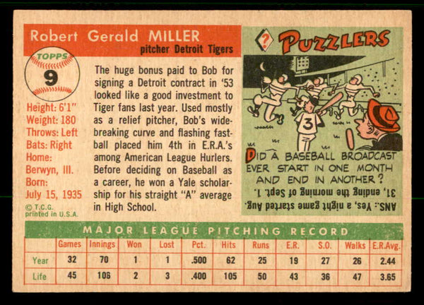 1955 Topps Baseball #009 Bob Miller Tigers EX-MT 557161