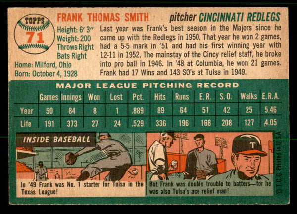 1954 Topps Baseball #071 Frank Smith Reds EX-MT 557162