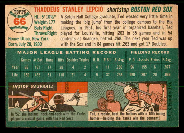 1954 Topps Baseball #066 Ted Lepcio Red Sox EX-MT 557164