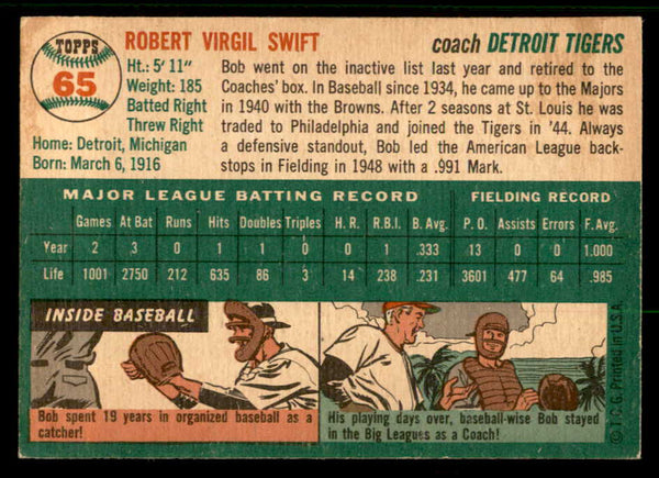1954 Topps Baseball #065 Bob Swift Tigers EX-MT 557165