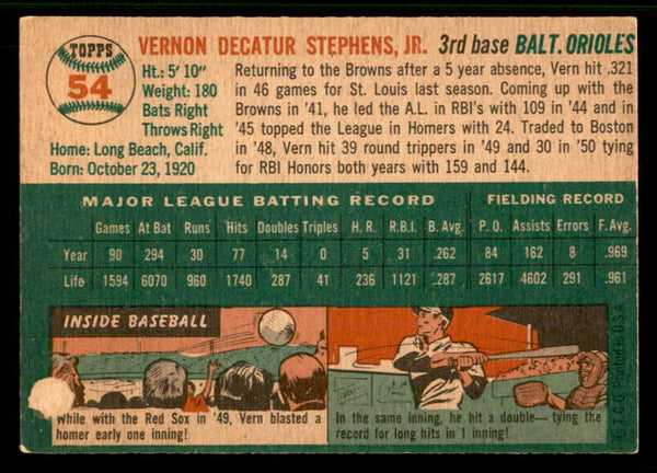 1954 Topps Baseball #054 Vern Stephens Orioles EX-MT 557168