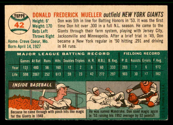 1954 Topps Baseball #042 Don Mueller Giants EX-MT 557174