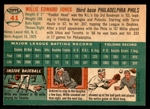 1954 Topps Baseball #041 Willie Jones Phillies EX-MT 557175