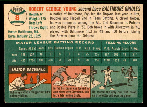 1954 Topps Baseball #008 Bob Young Orioles EX-MT 557181