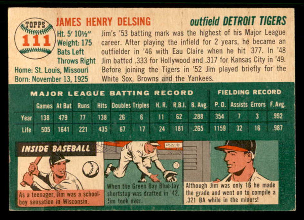 1954 Topps Baseball #111 Jim Delsing Tigers EX-MT 557182