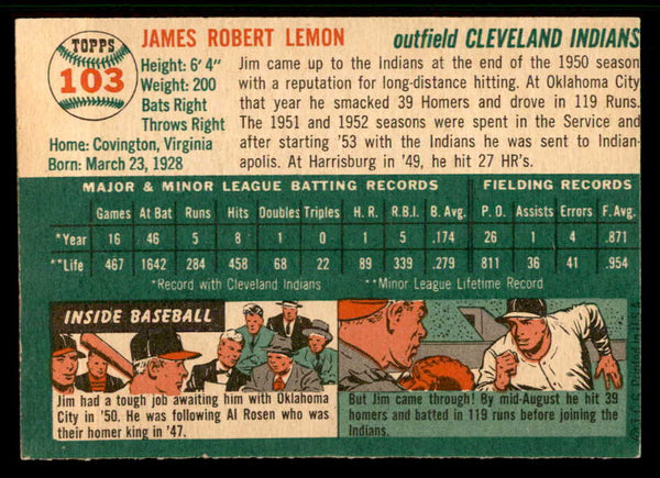 1954 Topps Baseball #103 Jim Lemon Indians EX-MT 557185