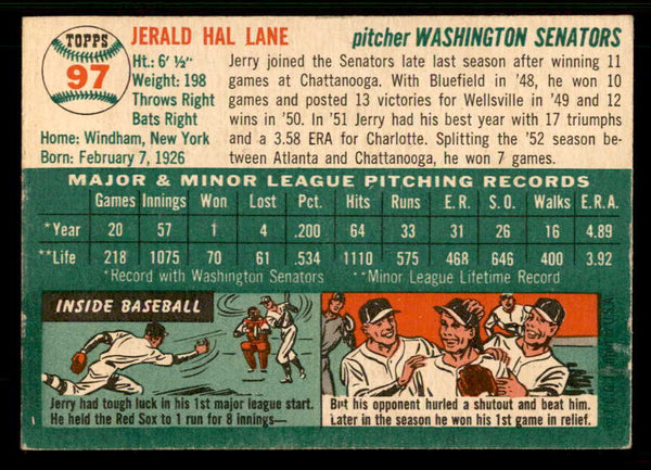 1954 Topps Baseball #097 Jerry Lane Senators EX-MT 557186