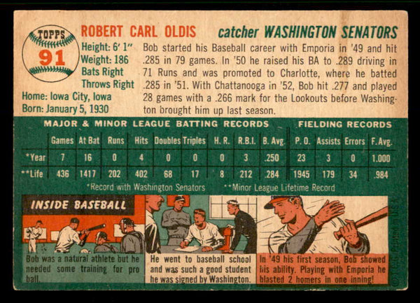 1954 Topps Baseball #091 Bob Oldis Senators EX-MT 557189