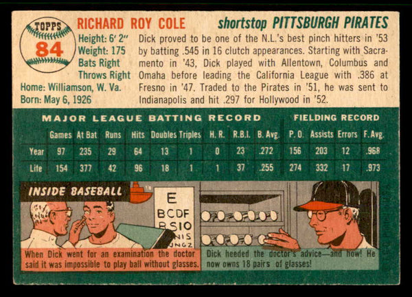 1954 Topps Baseball #084 Dick Cole Pirates EX-MT 557192