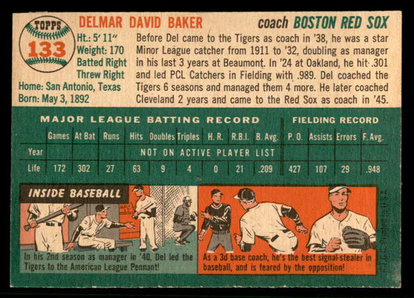 1954 Topps Baseball #133 Del Baker Red Sox EX-MT 557194