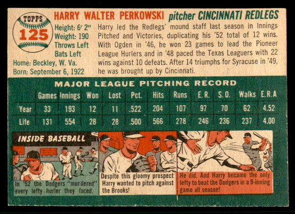 1954 Topps Baseball #125 Harry Perkowski Reds EX-MT 557196