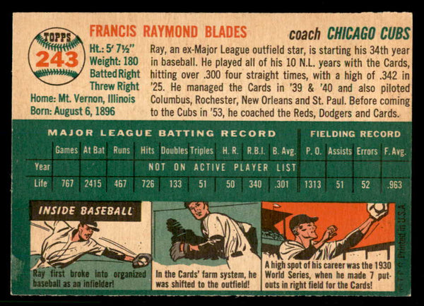 1954 Topps Baseball #243 Ray Blades Cubs EX-MT 557203