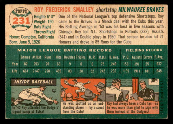 1954 Topps Baseball #231 Roy Smalley Braves EX-MT 557209