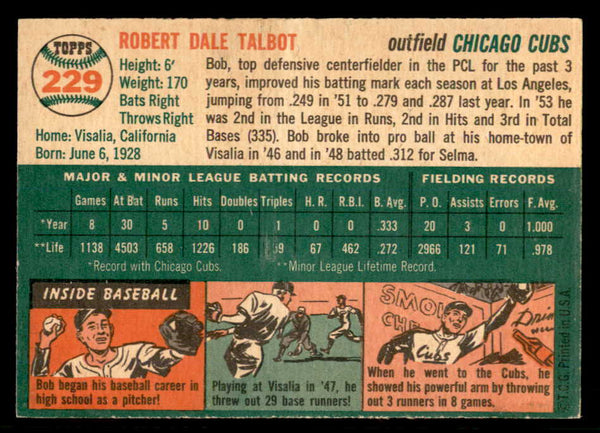 1954 Topps Baseball #229 Bob Talbot Cubs EX-MT 557211