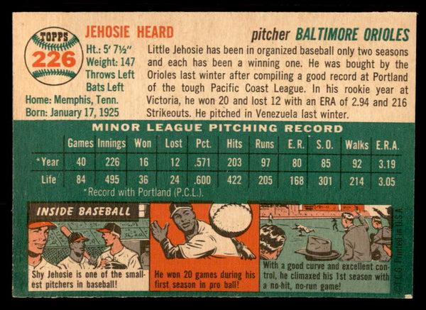 1954 Topps Baseball #226 Jehosie Heard Orioles EX-MT 557214