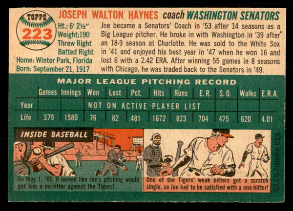 1954 Topps Baseball #223 Joe Haynes Senators EX-MT 557215