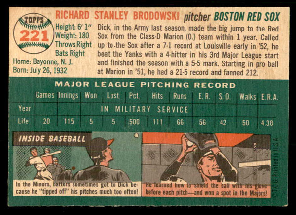 1954 Topps Baseball #221 Dick Brodowski Red Sox EX-MT 557217