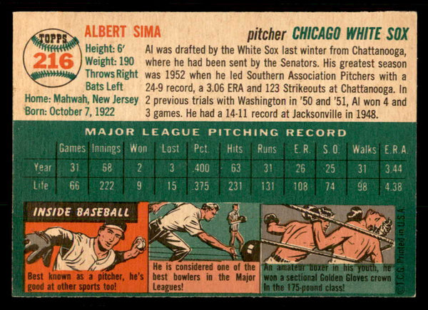 1954 Topps Baseball #216 Al Sima White Sox EX-MT 557220