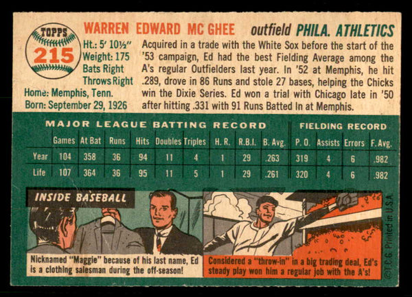 1954 Topps Baseball #215 Ed McGhee A's EX-MT 557221