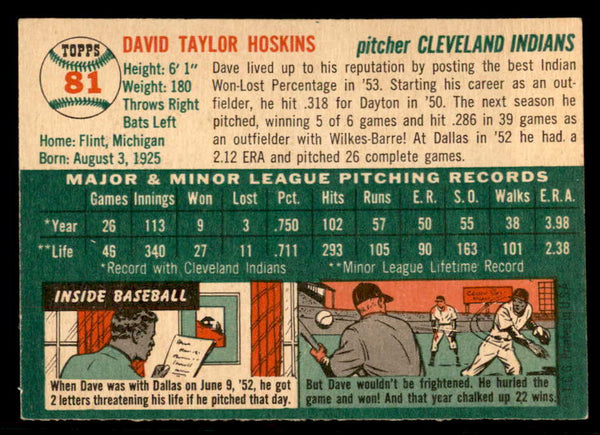 1954 Topps Baseball #081 Dave Hoskins Indians EX-MT 557224
