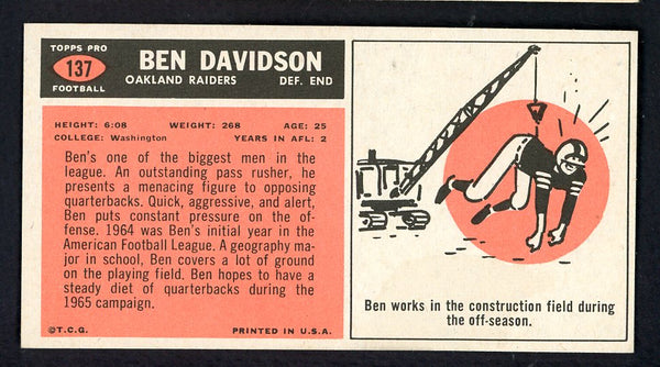 1965 Topps Football #137 Ben Davidson Raiders EX-MT 557231