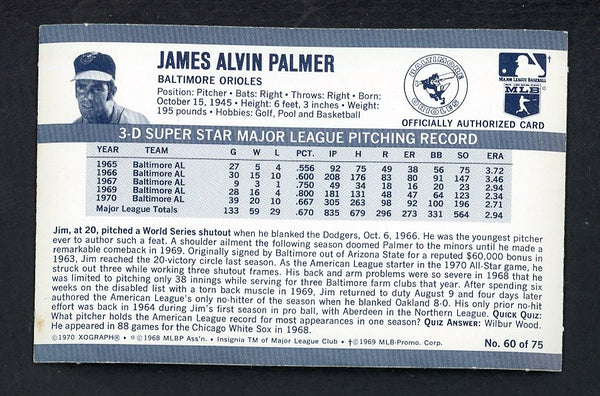 1971 Kelloggs Baseball #060 Jim Palmer Orioles NR-MT 557241