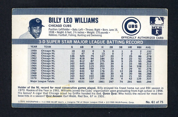 1971 Kelloggs Baseball #061 Billy Williams Cubs NR-MT 557242