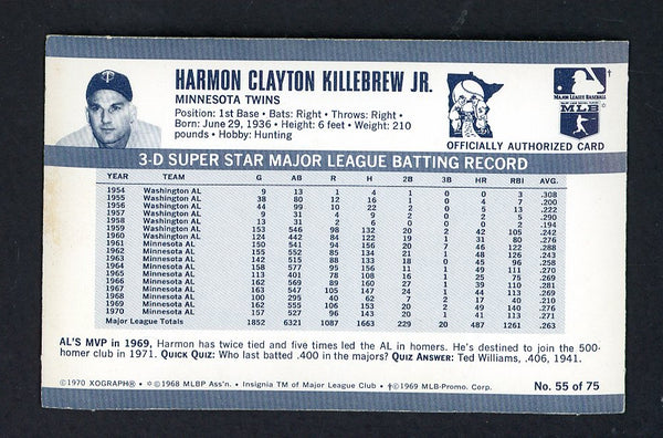 1971 Kelloggs Baseball #055 Harmon Killebrew Twins NR-MT 557243